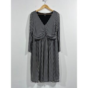 ModCloth Houndstooth Ruched Empire Waist Midi Dress Womens 1X Retro Classic